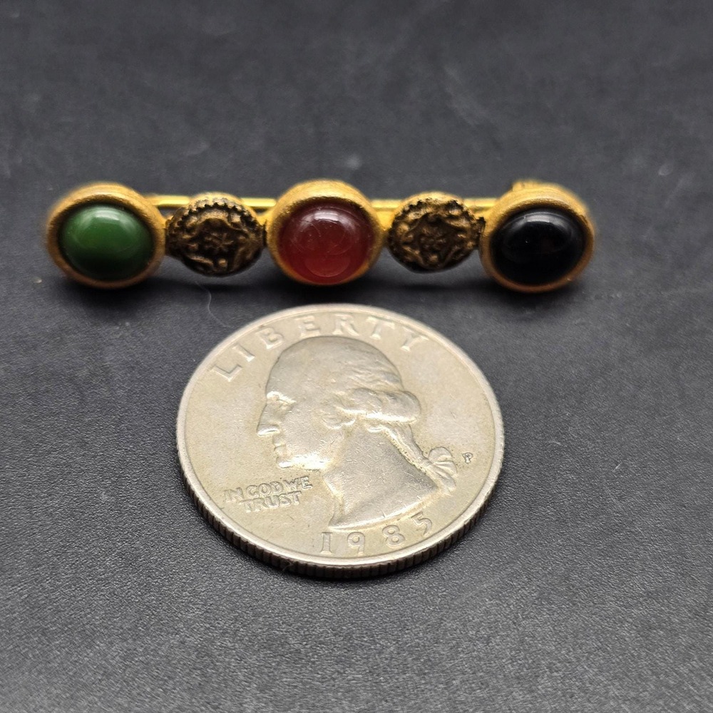 Ginnie Johansen Designs GJD Bar Brooch Gold Tone Green Orange Black - Picture 5 of 7